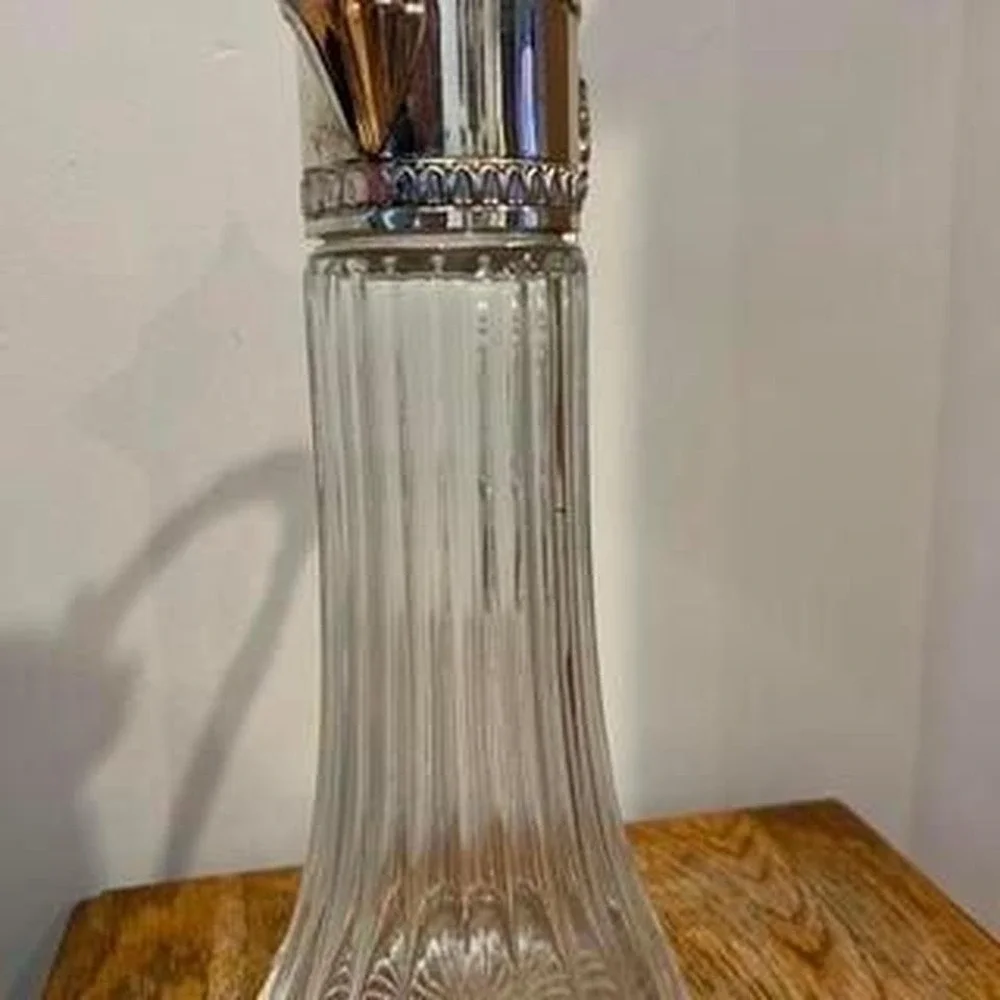 Antique Raimond Italy Silverplate Cut Glass Claret Jug‎ Wine Carafe Pitcher 12